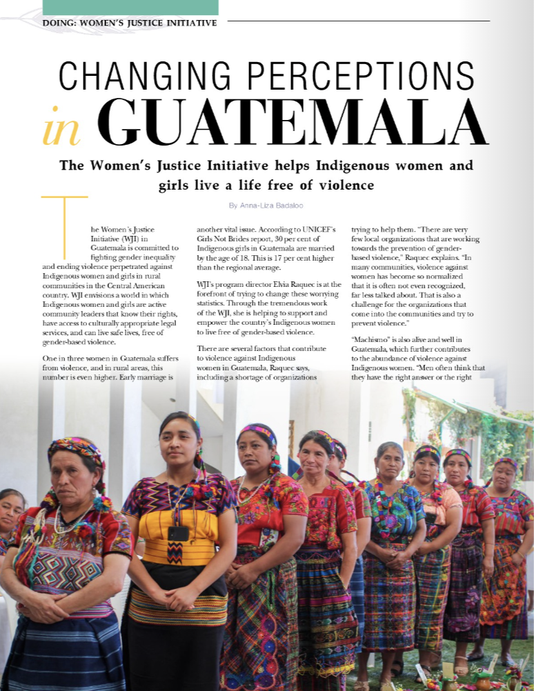 Photo of an article written by Anna-Liza titled "Changing Perceptions in Guatemala". The page features an image of Guatemalan women.